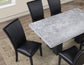Artemis 5-Piece 70″ Rect Gray Marble Table, Black Finish w/4 Black Vegan Leather Chairs