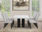 Artemis 5 Piece 70″ Rect White Marble Table, Black Finish w/4 Gray Chenille Chairs