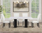 Artemis 5-Piece 70″ Rect White Marble Table, Black Finish w/4 White Vegan Leather Chairs