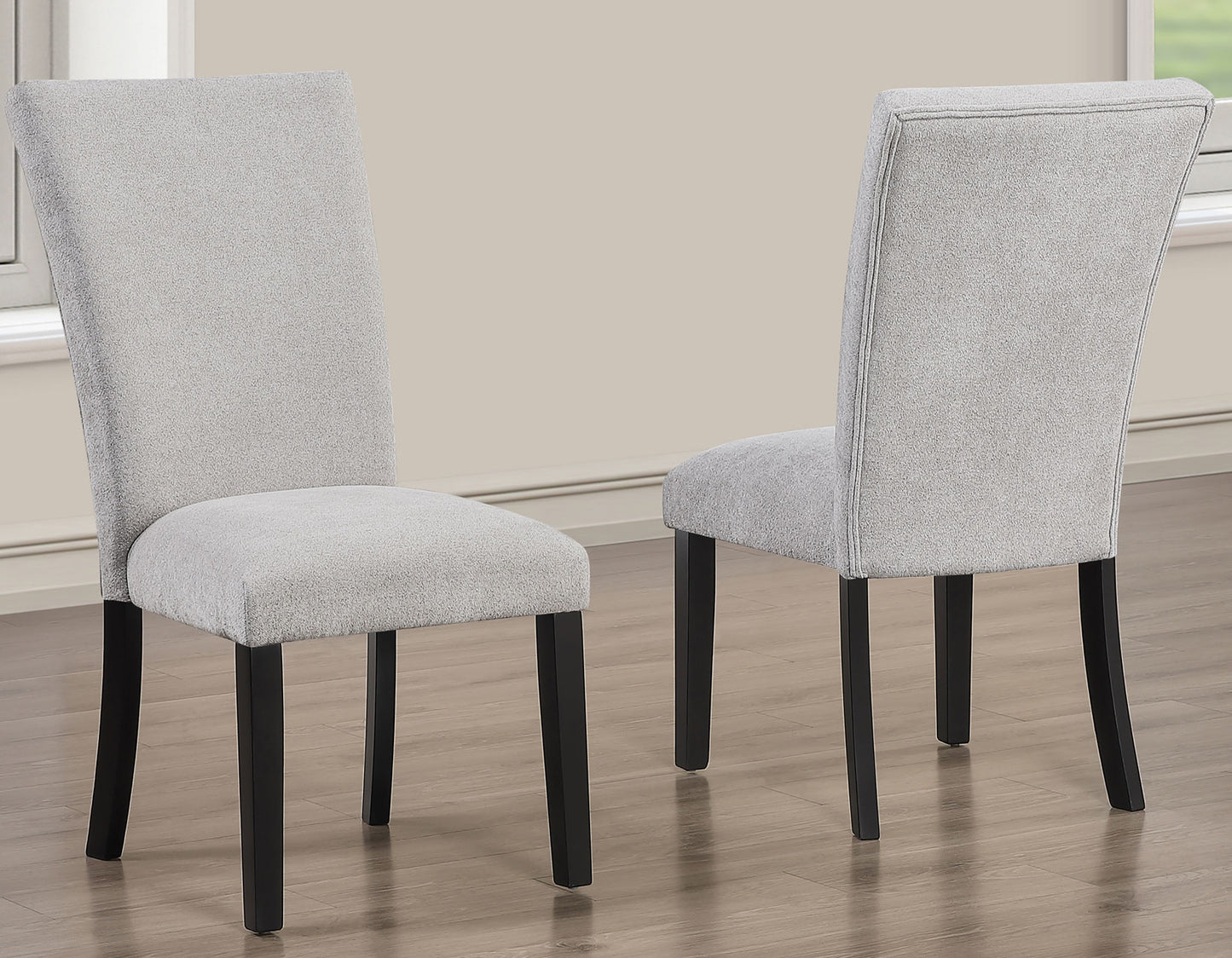 Artemis 5 Piece 70″ Rect White Marble Table, Black Finish w/4 Gray Chenille Chairs