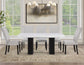 Artemis 5 Piece 70″ Rect White Marble Table, Black Finish w/4 Gray Chenille Chairs