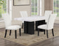 Artemis 5-Piece 70″ Rect White Marble Table, Black Finish w/4 White Vegan Leather Chairs