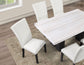 Artemis 5-Piece 70″ Rect White Marble Table, Black Finish w/4 White Vegan Leather Chairs