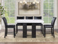 Artemis 5-piece 54″ Square White Marble Counter Table with 4 Black Vegan Leather Counter Chairs