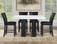 Artemis 5-piece 54″ Square White Marble Counter Table with 4 Black Vegan Leather Counter Chairs