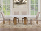 Artemis 5 Piece 70″ Rect White Marble Table, Tan Finish w/4 Beige Chenille Chairs