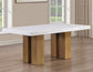 Artemis 5 Piece 70″ Rect White Marble Table, Tan Finish w/4 Beige Chenille Chairs