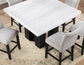 Artemis 5-piece 54″ Square White Marble Counter Table with 4 Gray Chenille Counter Chairs