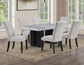 Artemis 5 Piece 70″ Rectangular Gray Marble Table, Black Finish with 4 Gray Chenille Chairs