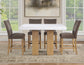 Artemis 5-Piece 54″ Square White Marble Counter Table, Sand Finish w/4 Brown Velvet Counter Chairs (Copy)