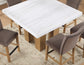 Artemis 5-Piece 54″ Square White Marble Counter Table, Sand Finish w/4 Brown Velvet Counter Chairs (Copy)