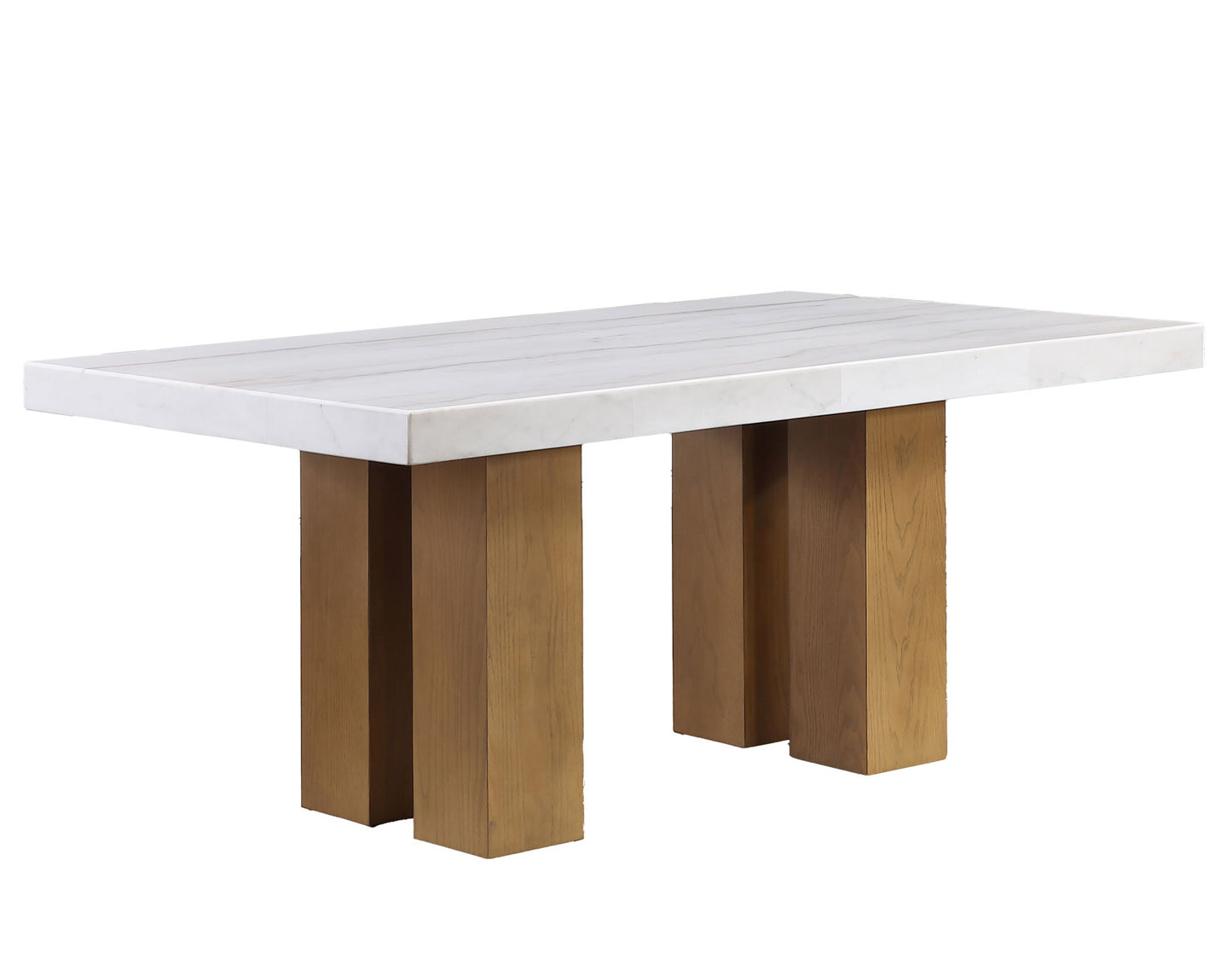 Artemis 70″ White Marble Top Dining Table, Sand Finish