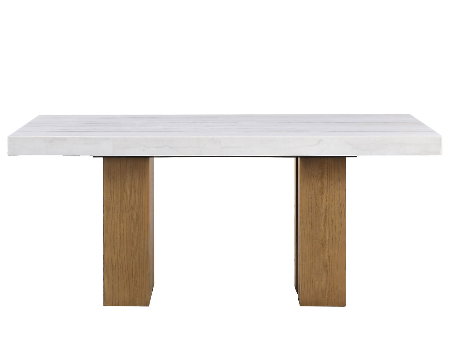 Artemis 70″ Rect White Marble Table, Tan Finish with 4 Brown Velvet Chairs