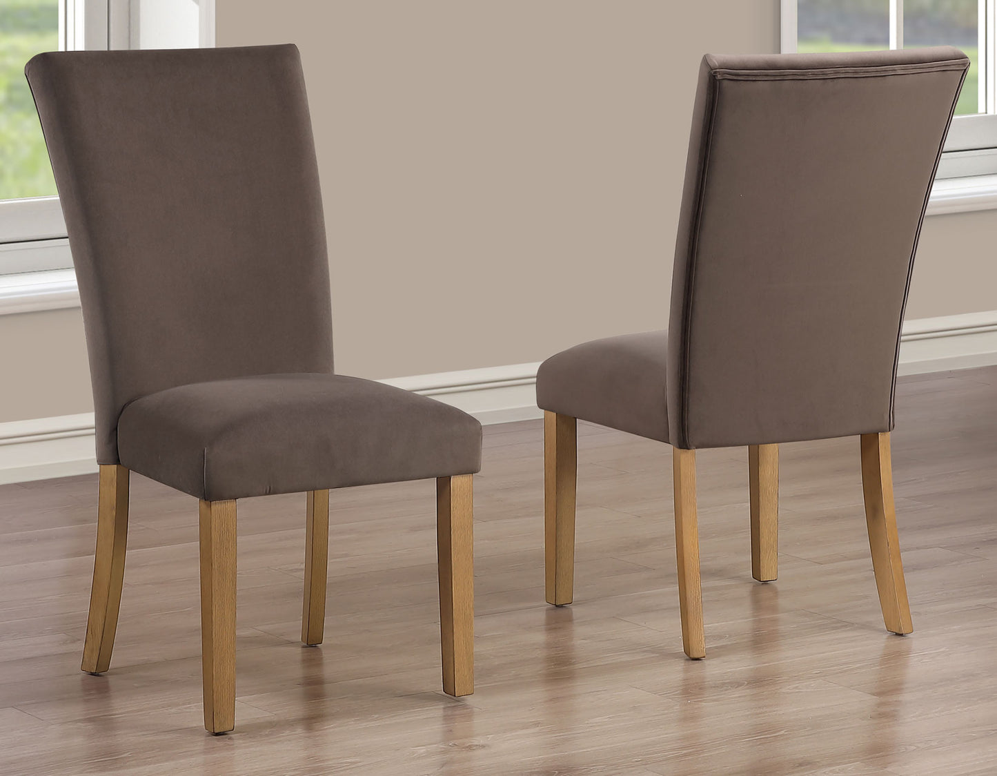 Artemis 70″ Rect White Marble Table, Tan Finish with 4 Brown Velvet Chairs