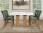 Artemis 5-Piece 54″ Square White Marble Counter Table, Sand Finish w/4 Green Velvet Counter Chairs