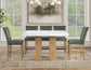 Artemis 5-Piece 54″ Square White Marble Counter Table, Sand Finish w/4 Green Velvet Counter Chairs