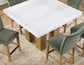 Artemis 5-Piece 54″ Square White Marble Counter Table, Sand Finish w/4 Green Velvet Counter Chairs