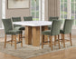 Artemis 5-Piece 54″ Square White Marble Counter Table, Sand Finish w/4 Green Velvet Counter Chairs