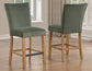 Artemis 5-Piece 54″ Square White Marble Counter Table, Sand Finish w/4 Green Velvet Counter Chairs