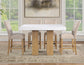 Artemis 5 Piece 54″ Square White Marble Counter Table, Tan Finish w/4 Beige Chenille Counter Chairs