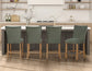 Artemis 5-Piece 54″ Square White Marble Counter Table, Sand Finish w/4 Green Velvet Counter Chairs