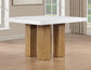Artemis 5 Piece 54″ Square White Marble Counter Table, Tan Finish w/4 Beige Chenille Counter Chairs