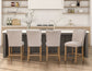 Artemis 5 Piece 54″ Square White Marble Counter Table, Tan Finish w/4 Beige Chenille Counter Chairs