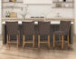 Artemis 5-Piece 54″ Square White Marble Counter Table, Sand Finish w/4 Brown Velvet Counter Chairs