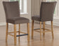 Artemis 5-Piece 54″ Square White Marble Counter Table, Sand Finish w/4 Brown Velvet Counter Chairs
