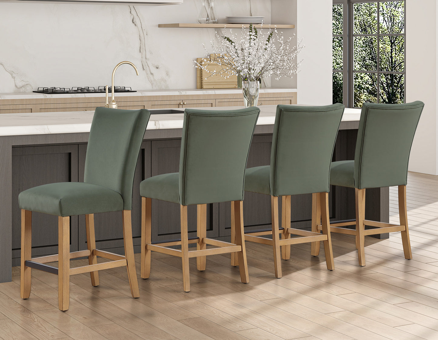 Artemis 24″ Counter Stool, Green Velvet