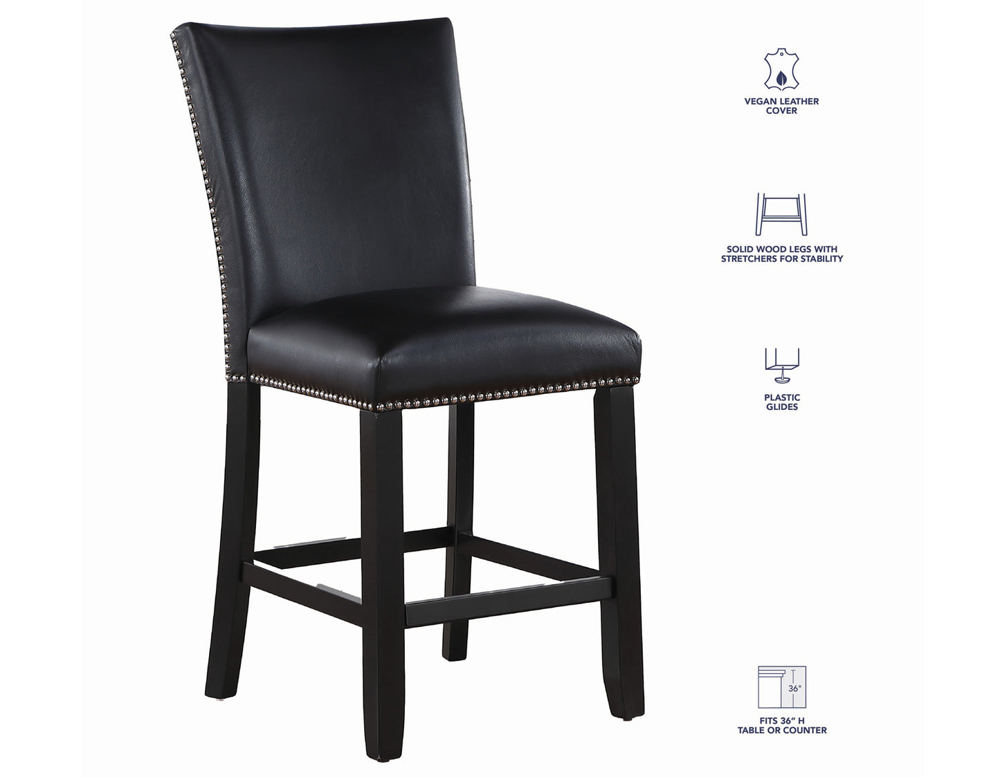 Artemis 24″ Counter Stool, Black Vegan Leather