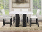 Artemis 5-piece 54″ Square White Marble Counter Table with 4 Artemis White Vegan Leather Counter Chairs