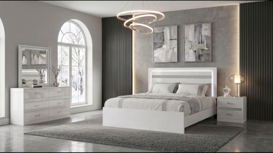 Viana 4-Piece Touch-Control LED Eastern King Bedroom Set White High Gloss