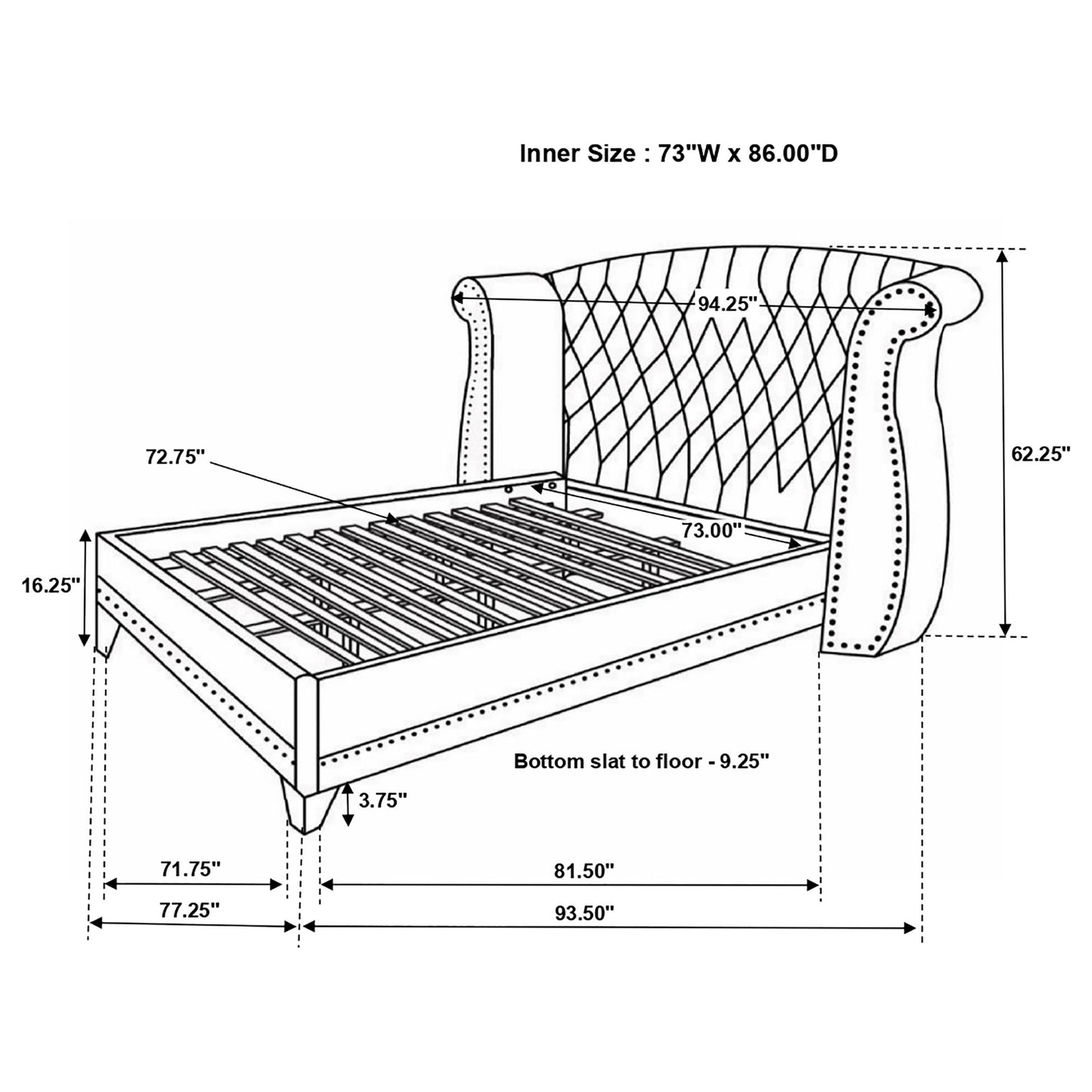 Barzini Upholstered California King Wingback Bed Black - Discount Furniture Connection