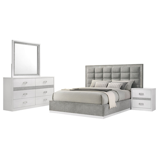 Viana 4-Piece Eastern King Platform Bedroom Set Grey and White High Gloss