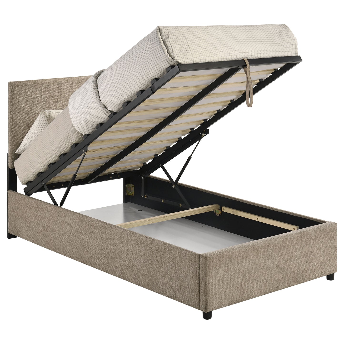 Reeves Upholstered Twin Lift-Top Storage Platform Bed Tan