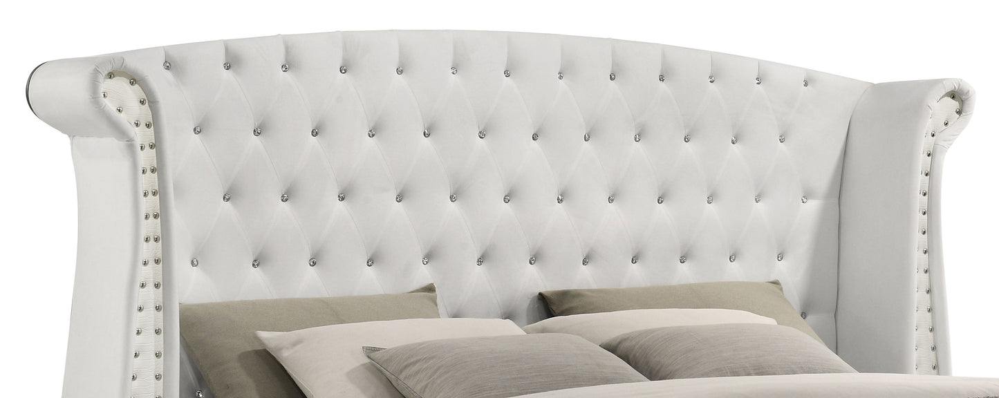 Barzini Upholstered Queen Wingback Bed White - Discount Furniture Connection