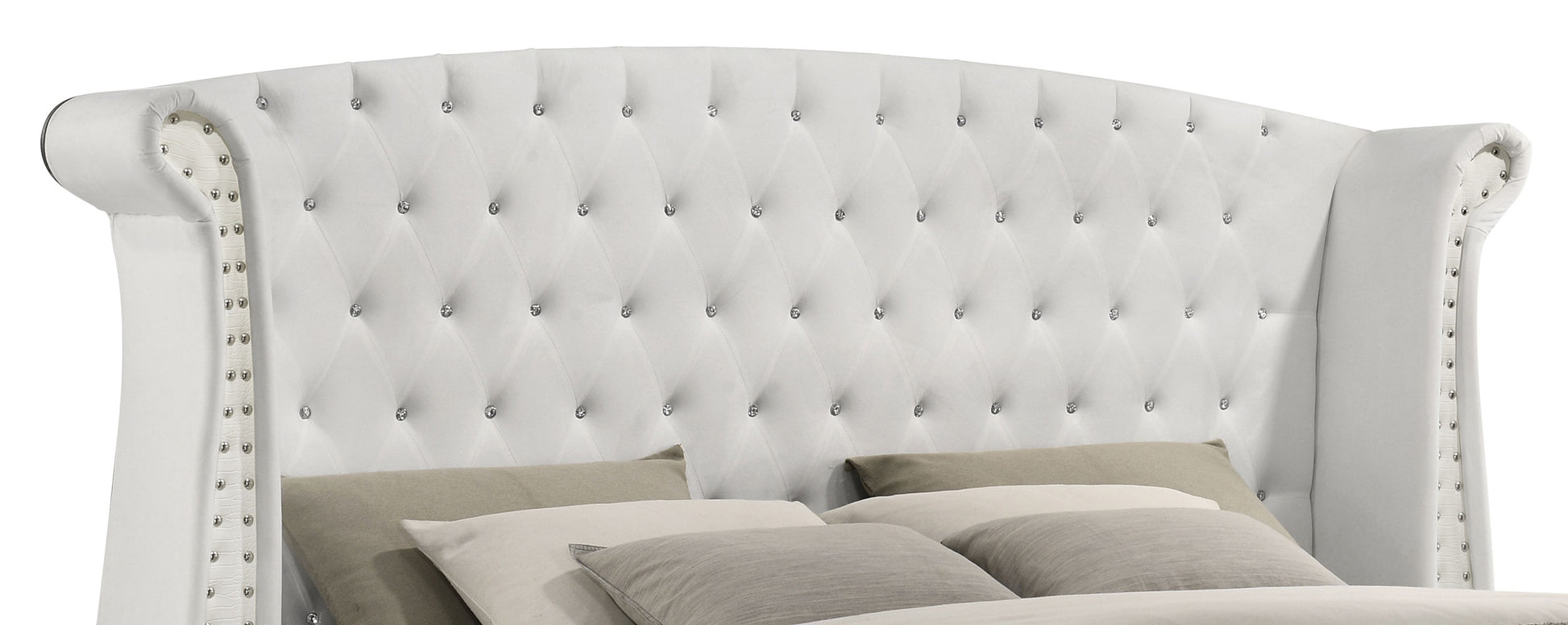 Barzini Upholstered Queen Wingback Bed White - Discount Furniture Connection