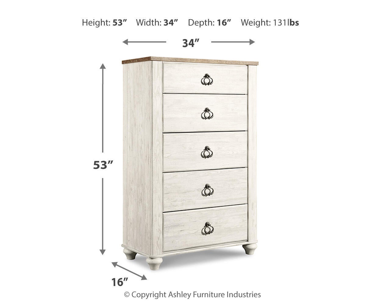 Willowton Five Drawer Chest - Discount Furniture Connection