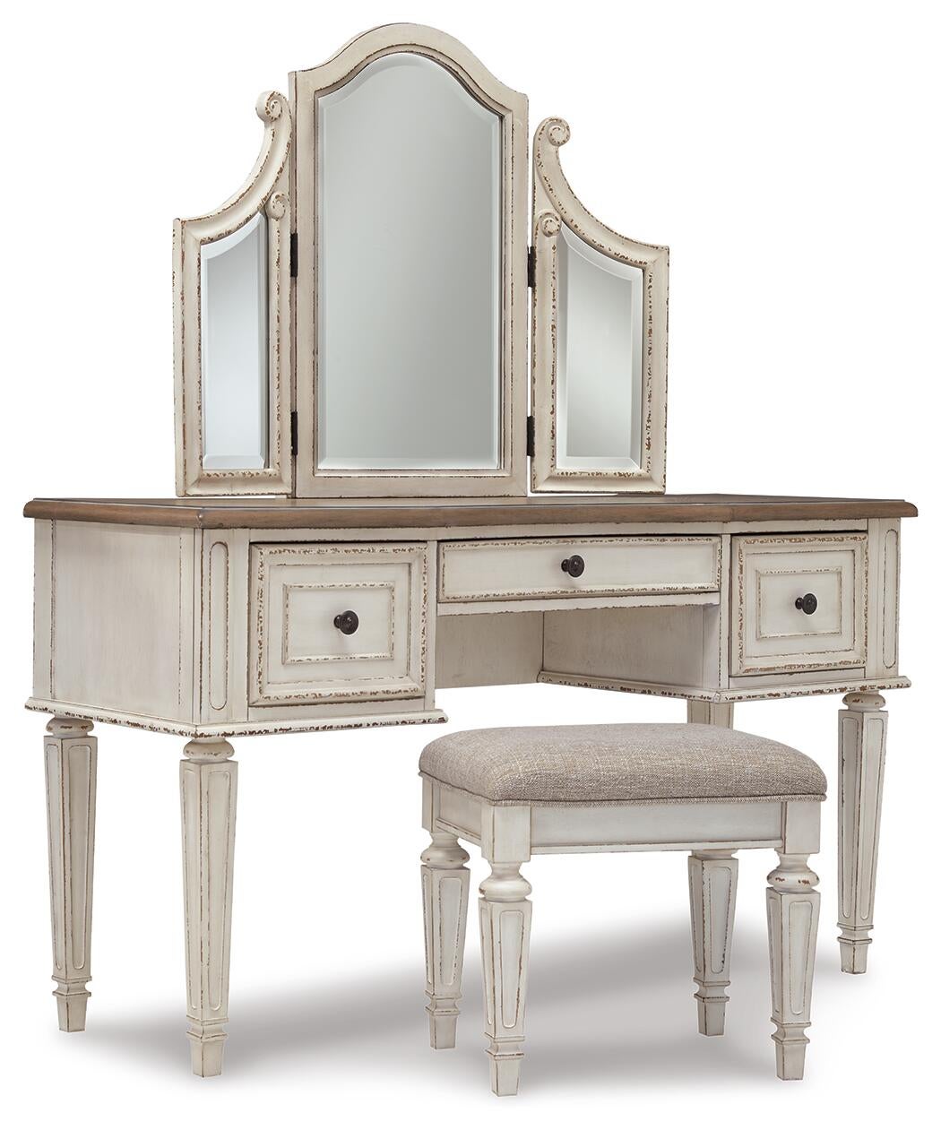 Realyn Vanity/Mirror/Stool (3/CN) - Discount Furniture Connection