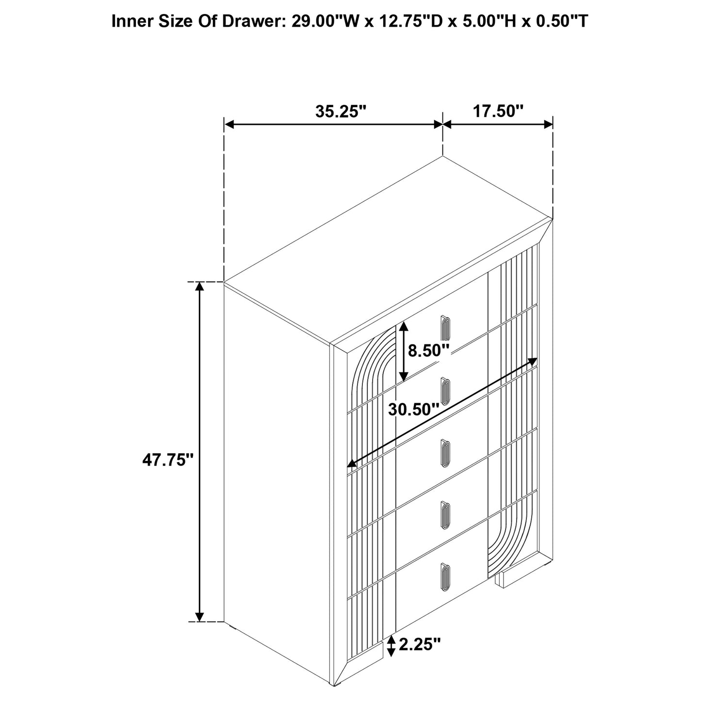 Etienne 5-drawer Bedroom Chest of Drawers Walnut
