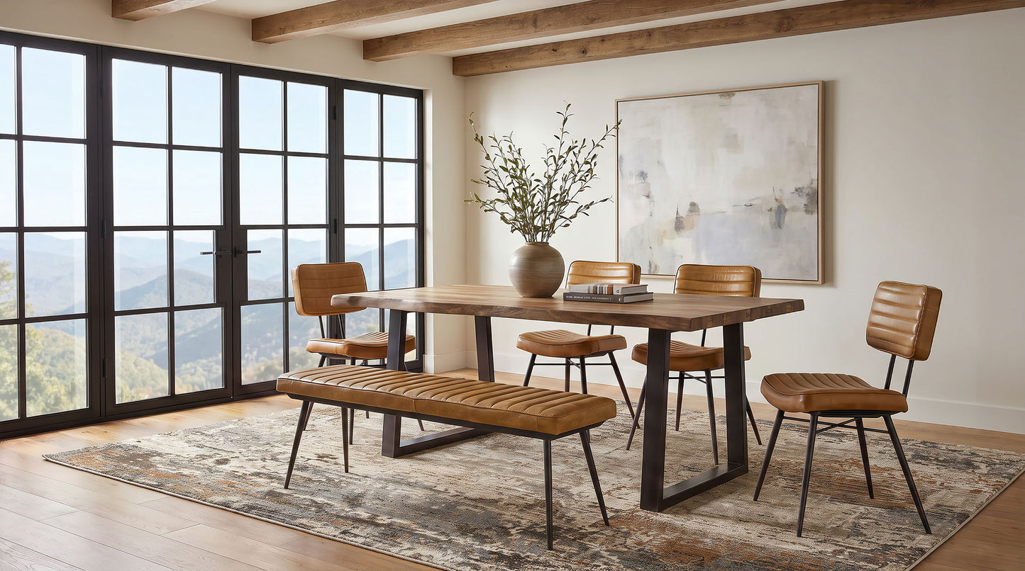 Misty Leather Upholstered Dining Bench Antique Camel - Discount Furniture Connection