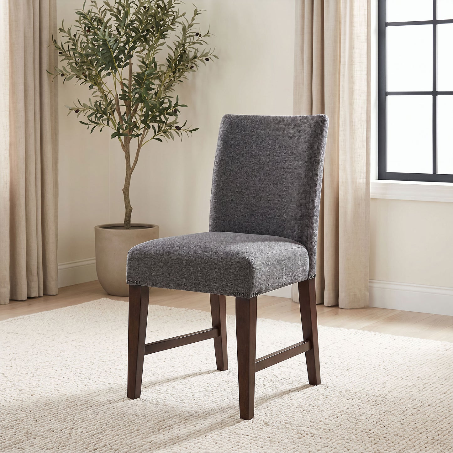 Naser Parsons Dining Side Chair Grey and Dark Walnut (Set of 2)