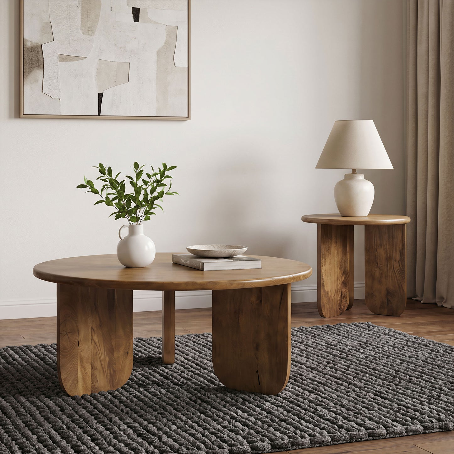 Dale Sculptural Round Solid Mango Wood End Table Honey Mango