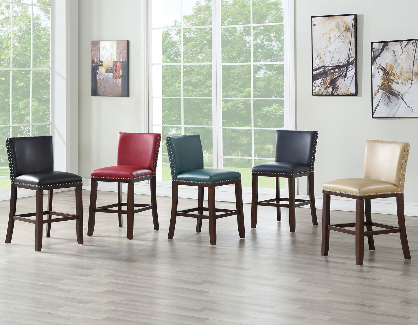 Tiffany 24″ Counter Stool, Black Vegan Leather