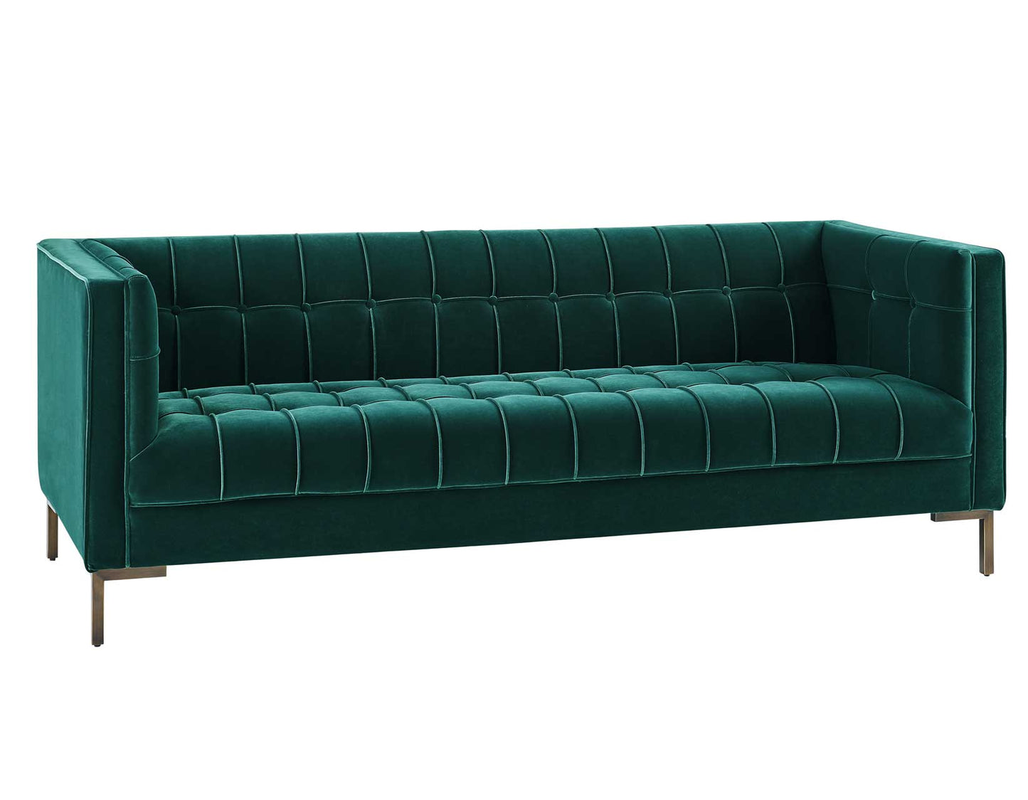 Isaac Channel Stitched Green Velvet Sofa