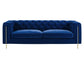 Charlene Blue Velvet Button Tufted Rolled Arm Chesterfield Sofa