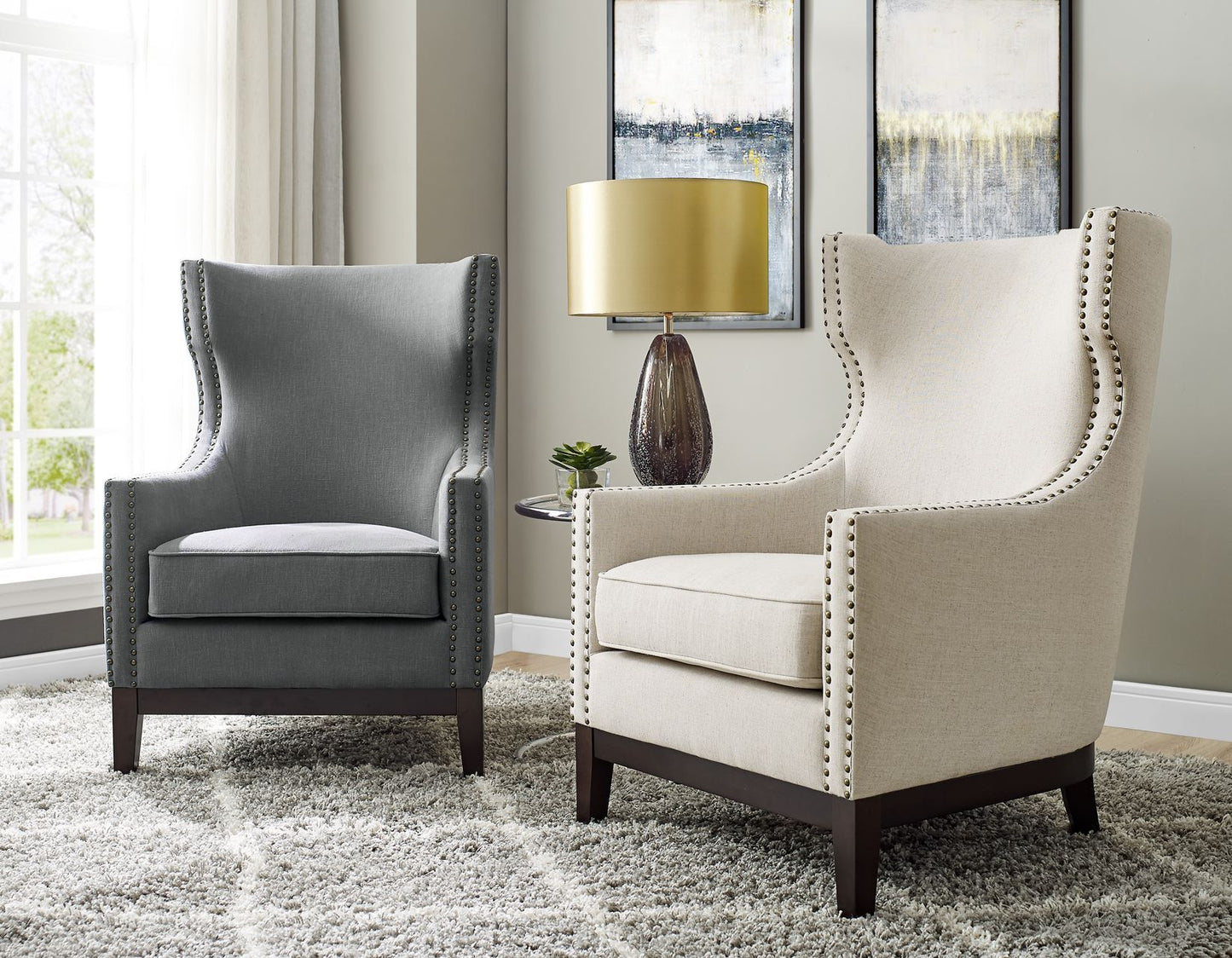 Roswell Wing Back Chair, Beige