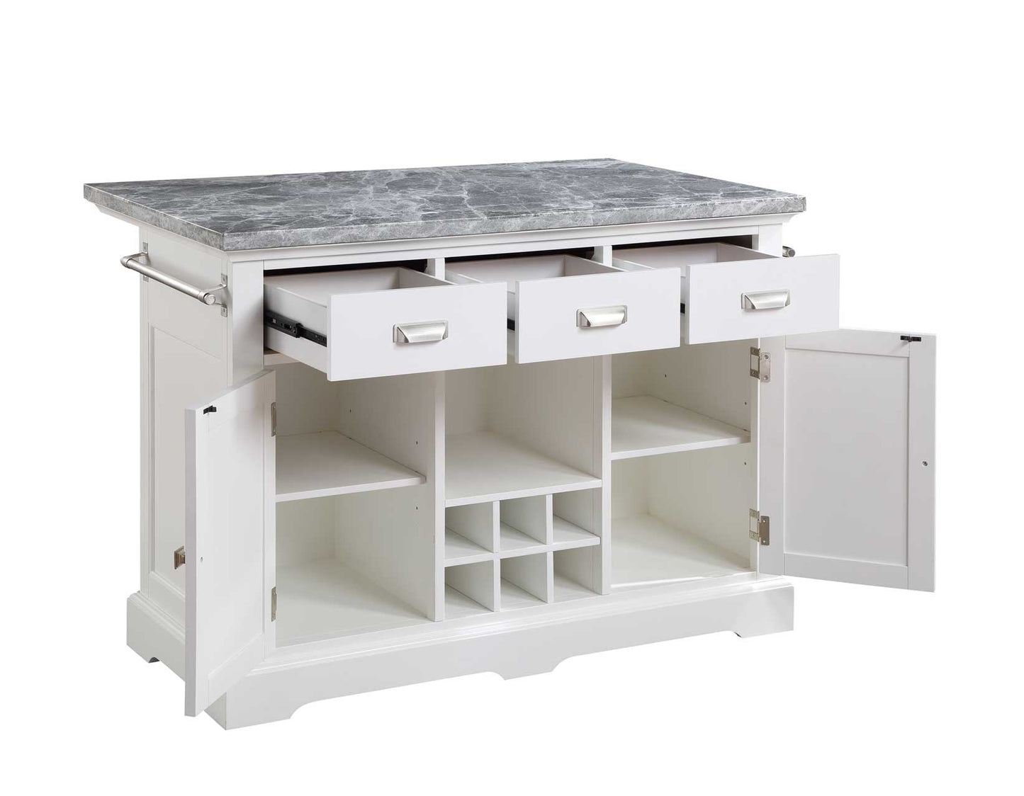 Zermatt 2-Piece Grey Marble Kitchen Island
(Island, 2 Counter Stools)