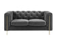 Charlene Gray Velvet Button Tufted Rolled Arm Chesterfield Loveseat